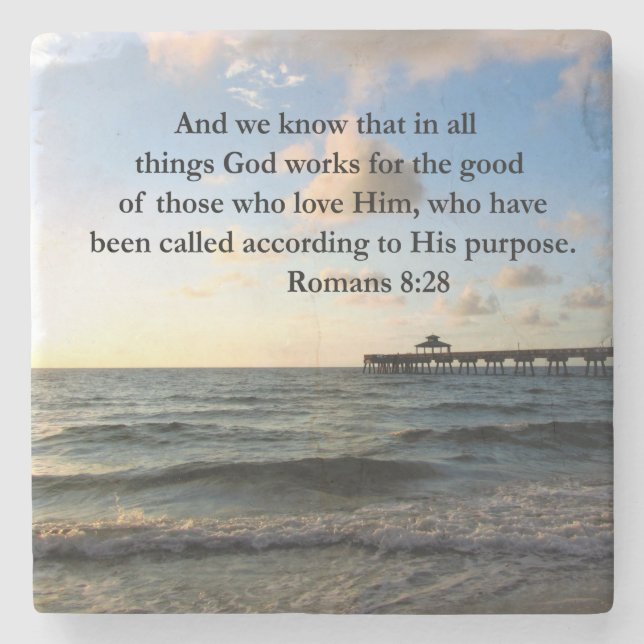 ROMANS 8:28 BIBLE STONE COASTER (Front)