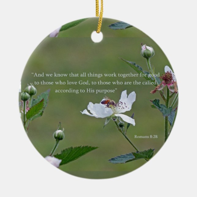 Romans 8:28 ceramic ornament (Front)