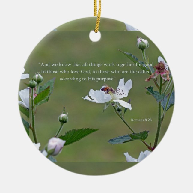 Romans 8:28 ceramic tree decoration (Front)