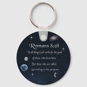 Romans 8:28 Christian Bible verse Key Ring