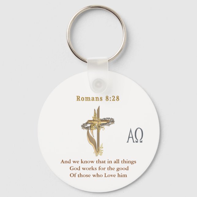 Romans 8:28 Christian  Key Ring (Front)
