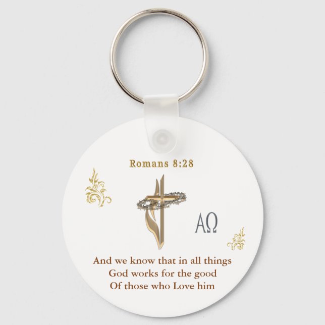 Romans 8:28 Christian  Key Ring (Front)
