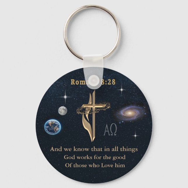 Romans 8:28 Christian  Key Ring (Front)