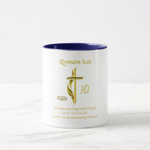 Romans 8:28 Christian mugs