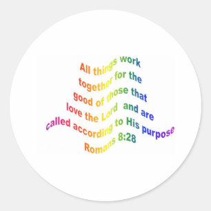 Romans 8 28 classic round sticker