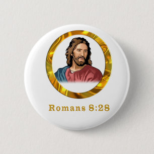 Romans 8:28 designs 6 cm round badge