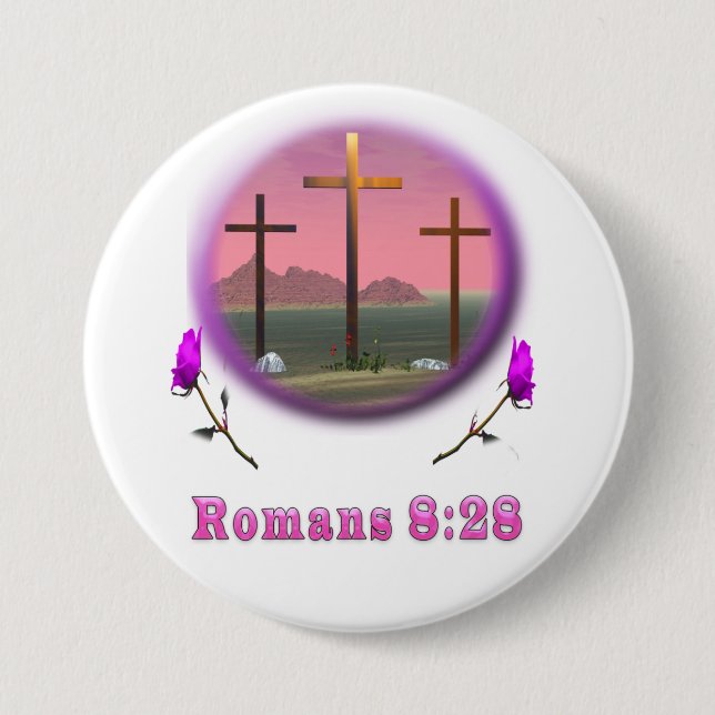 Romans 8:28 designs 7.5 cm round badge (Front)