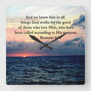 ROMANS 8:28 FAITH SQUARE WALL CLOCK