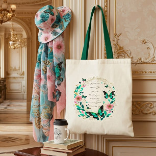 Romans 8:28 Flowers and butterflies Tote Bag
