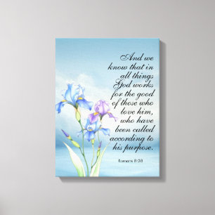 Romans 8:28 Iris Watercolor Canvas Print