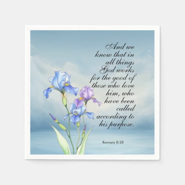 Romans 8:28 Iris Watercolor  Napkin (Front)