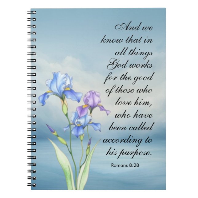 Romans 8:28 Iris Watercolor Notebook (Front)