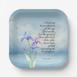 Romans 8:28 Iris Watercolor  Paper Plate