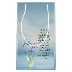 Romans 8:28 Iris Watercolor Small Gift Bag