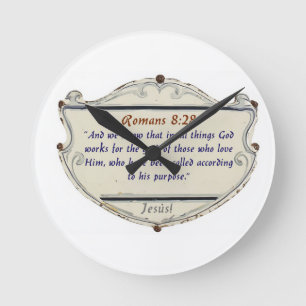 Romans 8:28 Shield Christian Wall Clock