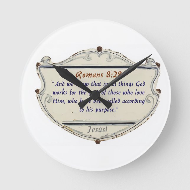Romans 8:28 Shield Christian Wall Clock (Front)