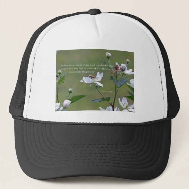 Romans 8:28 trucker hat (Front)