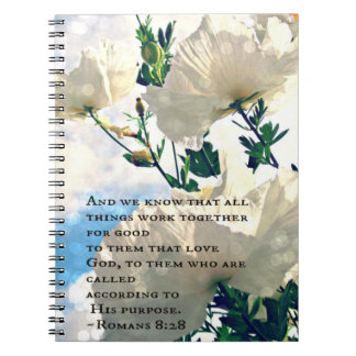 Romans 8:28 White Flower Notebook