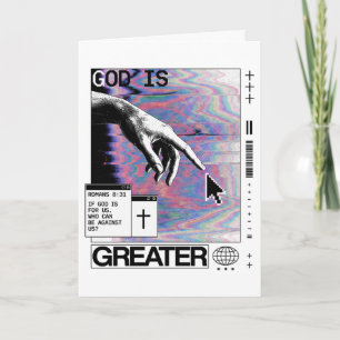 Romans 8:31 Cyberpunk Hand Of God Glitch Art Card
