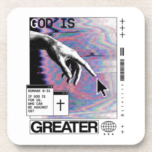 Romans 8:31 Cyberpunk Hand Of God Glitch Art Coaster