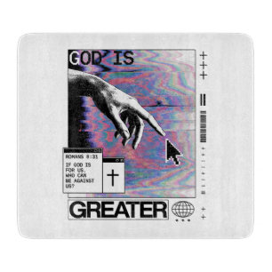Romans 8:31 Cyberpunk Hand Of God Glitch Art Cutting Board