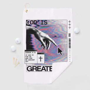 Romans 8:31 Cyberpunk Hand Of God Glitch Art Golf Towel