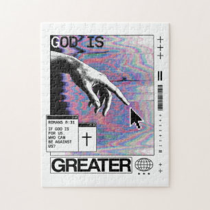 Romans 8:31 Cyberpunk Hand Of God Glitch Art Jigsaw Puzzle