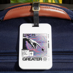 Romans 8:31 Cyberpunk Hand Of God Glitch Art Luggage Tag