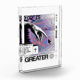 Romans 8:31 Cyberpunk Hand Of God Glitch Art Photo Block