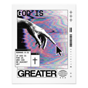 Romans 8:31 Cyberpunk Hand Of God Glitch Art Photo Print
