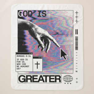 Romans 8:31 Cyberpunk Hand Of God Glitch Art Sherpa Blanket