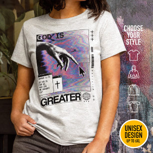 Romans 8:31 Cyberpunk Hand Of God Glitch Art T-Shirt