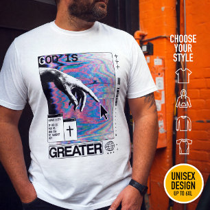 Romans 8:31 Cyberpunk Hand Of God Glitch Art T-Shirt