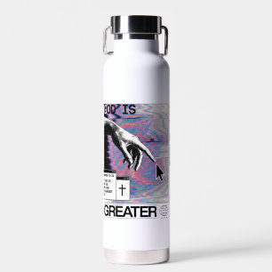 Romans 8:31 Cyberpunk Hand Of God Glitch Art Water Bottle