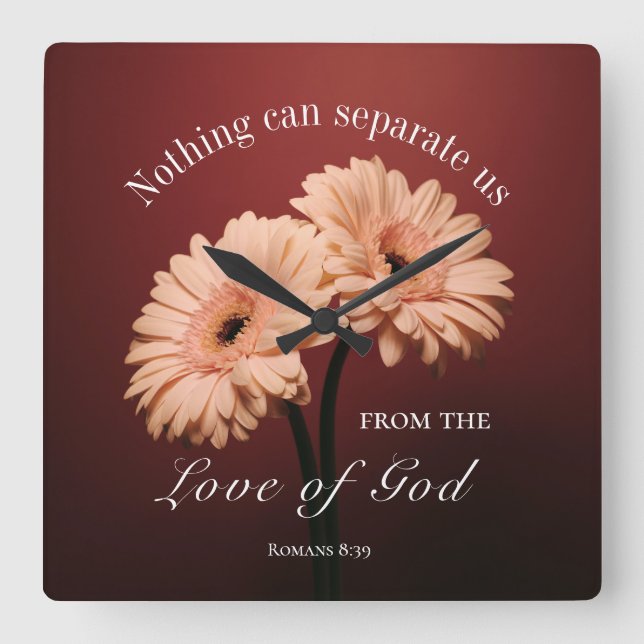 Romans 8 39 Love of God Bible Verse Pink Brown Square Wall Clock (Front)