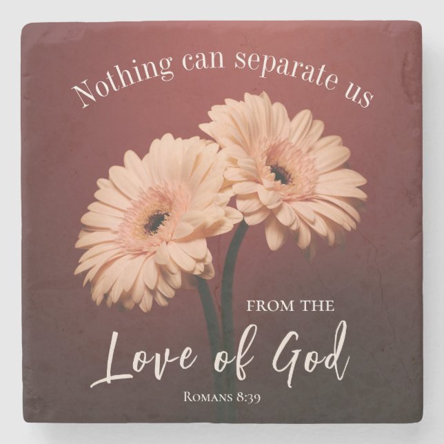 Romans 8 39 Love of God Bible Verse Pink Brown Stone Coaster (Front)