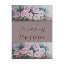 Romantc PINK WILD ROSES PAINTING  POSTCARD