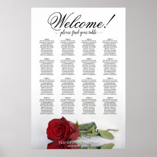 Romantic 16 Table Red Rose Wedding Seating Chart