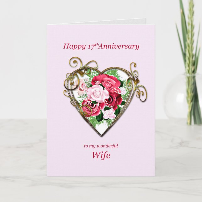 Romantic 17th Wedding Anniversary Painted Roses Card (Front)