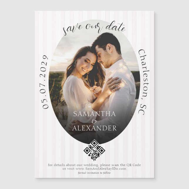 Romantic 1 Photo Scribble QR Code Save the Date Magnetic Invitation (Front)