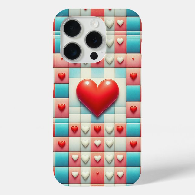 Romantic 3D Red Heart Phone Case - Pastel Mosaic  (Back)