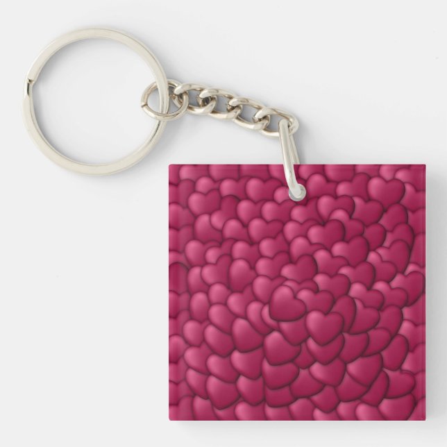Romantic 3D Red Hearts Pattern-32322 Key Ring (Front)