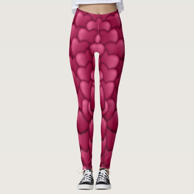 Romantic 3D Red Hearts Pattern-32322 Leggings (Front)