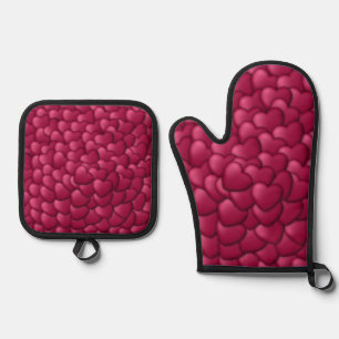 Romantic 3D Red Hearts Pattern-32322 Oven Mitt & Pot Holder Set