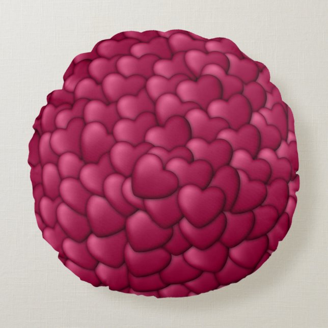 Romantic 3D Red Hearts Pattern-32322 Round Cushion (Front)