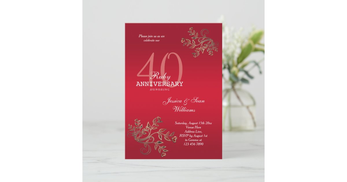 Romantic 40th Ruby Wedding Anniversary Invitation | Zazzle