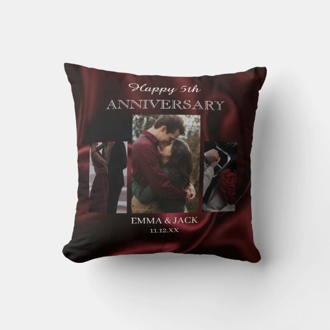 Romantic 5th Anniversary Photo Collage Throw Cushion (Front)