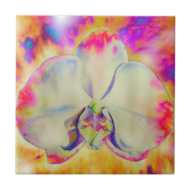 Romantic abstract orchid watercolor painting ceramic tile (Front)