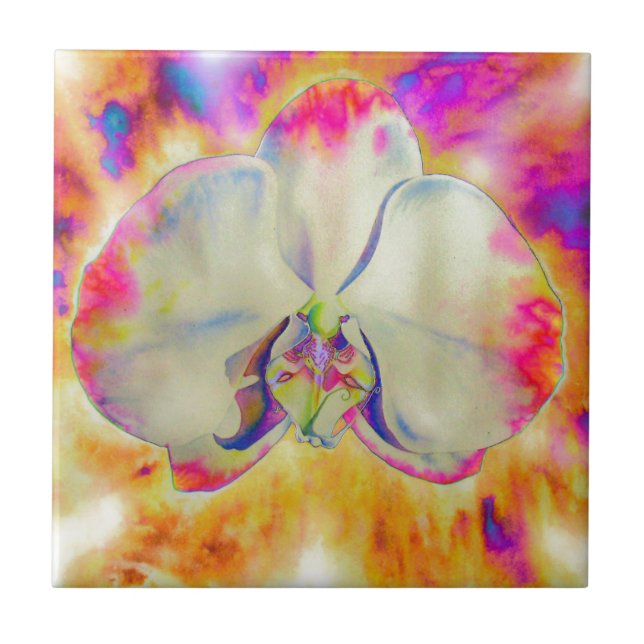 Romantic abstract orchid watercolor painting ceramic tile (Front)