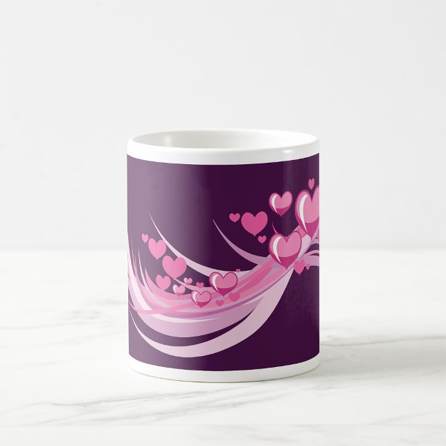 Romantic Abstract Pink Hearts Design On Purple  Coffee Mug (Creator Uploaded)